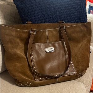 Michael Kors Brown Suede and Leather Tote Bag